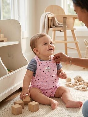 Carter's Pink Heart Print Shortall Set with Navy Hearts
